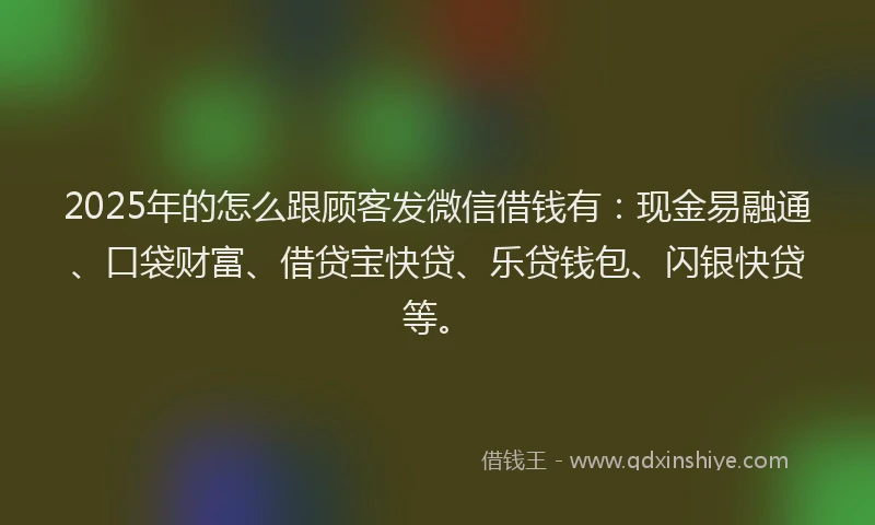 2025年的怎么跟顾客发微信借钱有：现金易融通、口袋财富、借贷宝快贷、乐贷钱包、闪银快贷等。