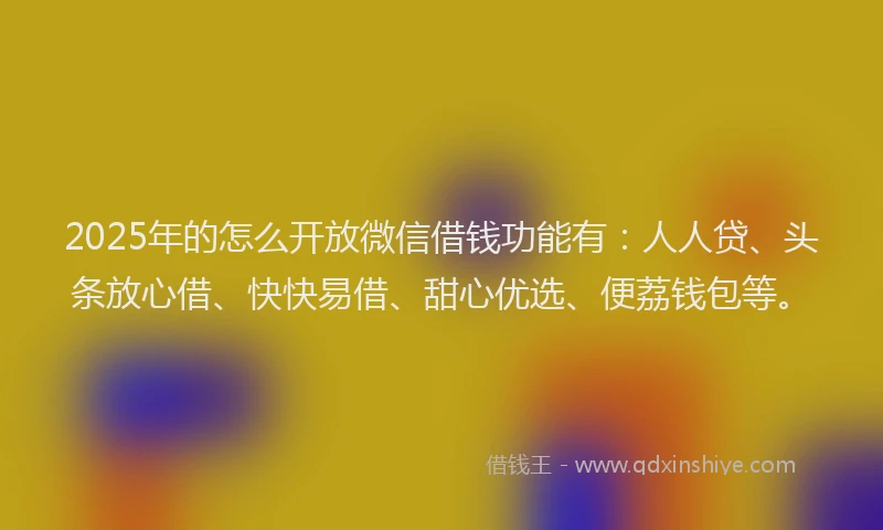 2025年的怎么开放微信借钱功能有：人人贷、头条放心借、快快易借、甜心优选、便荔钱包等。