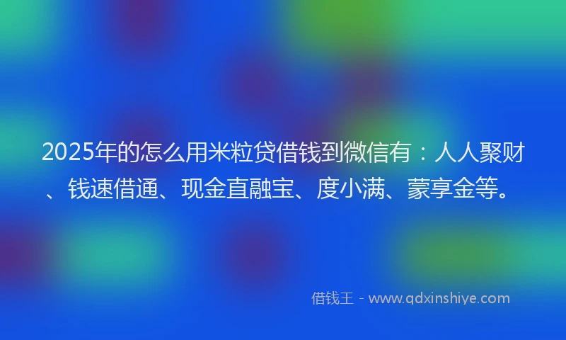 2025年的怎么用米粒贷借钱到微信有：人人聚财、钱速借通、现金直融宝、度小满、蒙享金等。