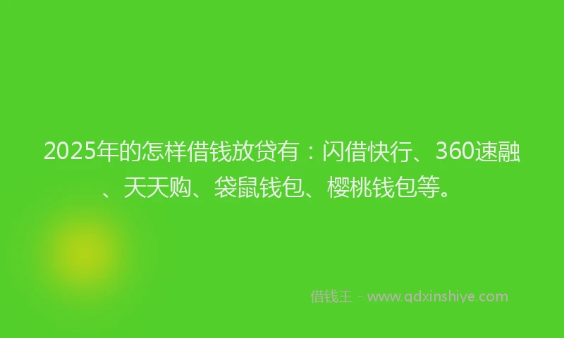 2025年的怎样借钱放贷有：闪借快行、360速融、天天购、袋鼠钱包、樱桃钱包等。