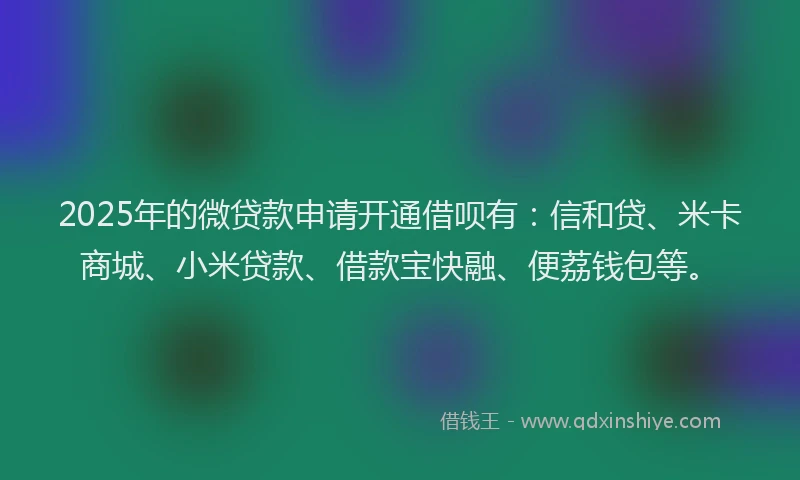 2025年的微贷款申请开通借呗有：信和贷、米卡商城、小米贷款、借款宝快融、便荔钱包等。