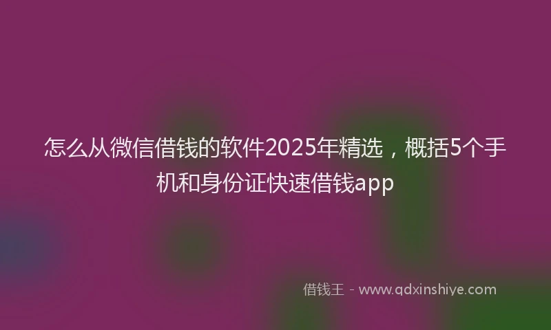 怎么从微信借钱的软件2025年精选，概括5个手机和身份证快速借钱app
