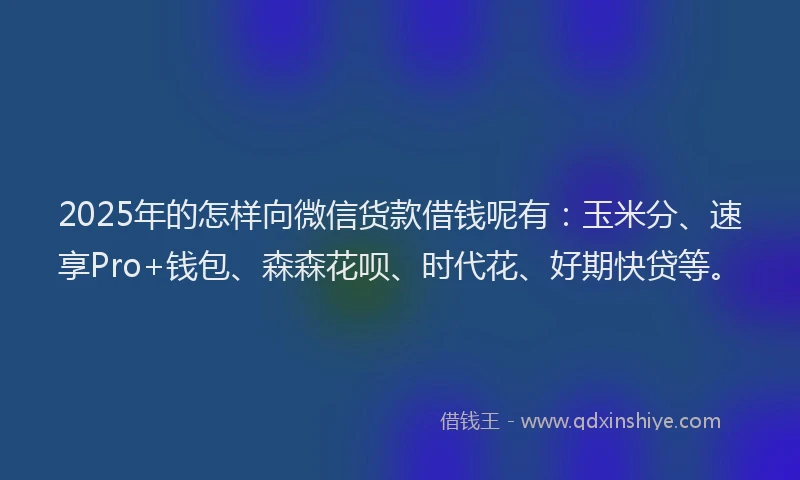 2025年的怎样向微信货款借钱呢有：玉米分、速享Pro+钱包、森森花呗、时代花、好期快贷等。