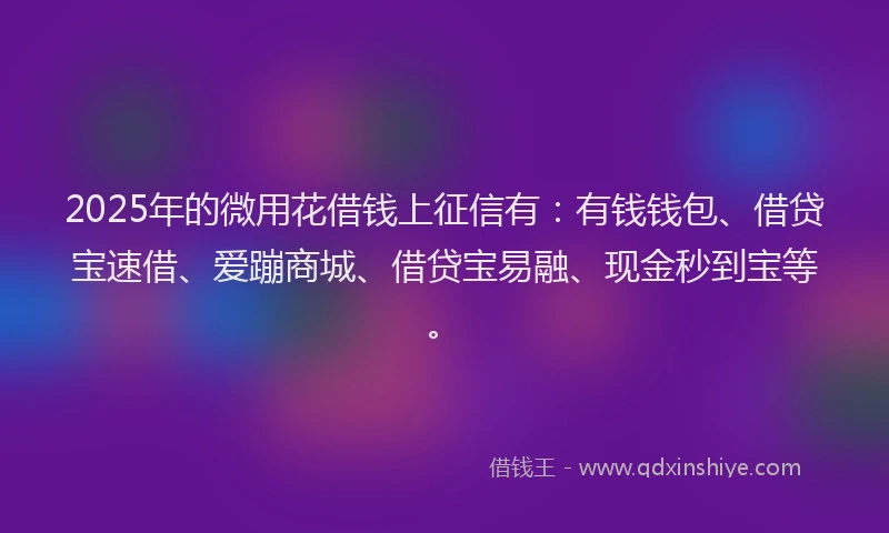 2025年的微用花借钱上征信有：有钱钱包、借贷宝速借、爱蹦商城、借贷宝易融、现金秒到宝等。