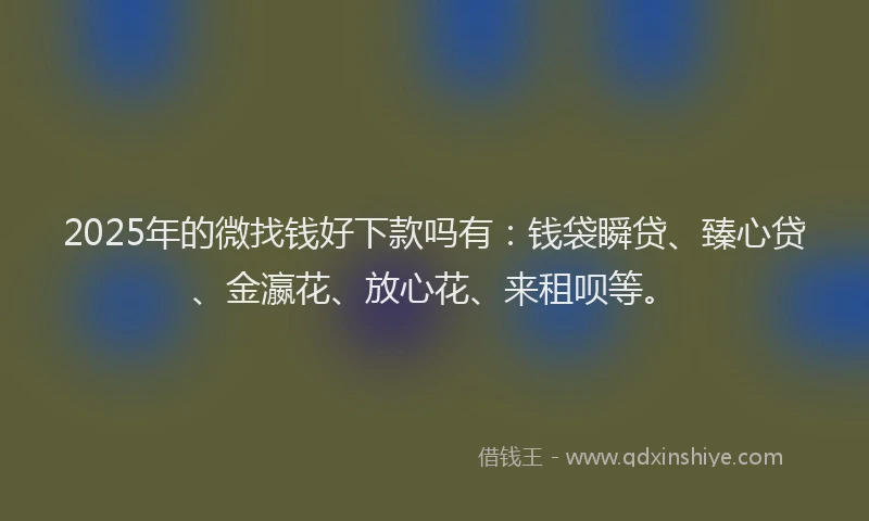2025年的微找钱好下款吗有：钱袋瞬贷、臻心贷、金瀛花、放心花、来租呗等。