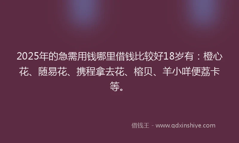 2025年的急需用钱哪里借钱比较好18岁有：橙心花、随易花、携程拿去花、榕贝、羊小咩便荔卡等。