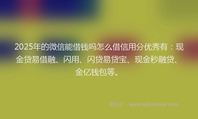 2025年的微信能借钱吗怎么借信用分优秀有：现金贷易借融、闪用、闪贷易贷宝、现金秒融贷、金亿钱包等。