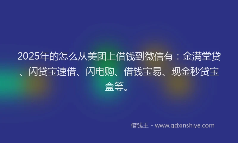 2025年的怎么从美团上借钱到微信有：金满堂贷、闪贷宝速借、闪电购、借钱宝易、现金秒贷宝盒等。