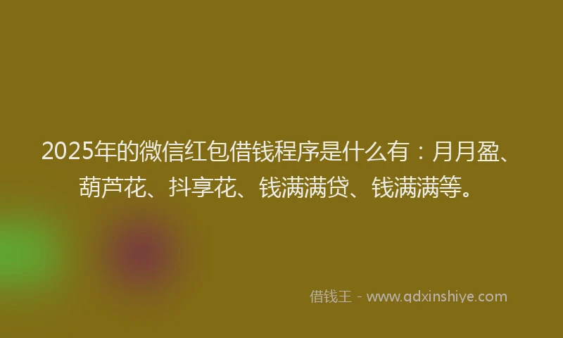 2025年的微信红包借钱程序是什么有：月月盈、葫芦花、抖享花、钱满满贷、钱满满等。