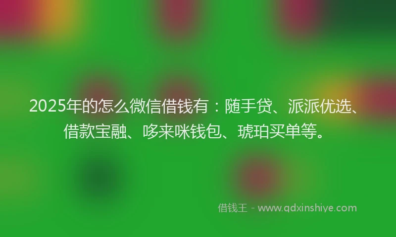 2025年的怎么微信借钱有：随手贷、派派优选、借款宝融、哆来咪钱包、琥珀买单等。