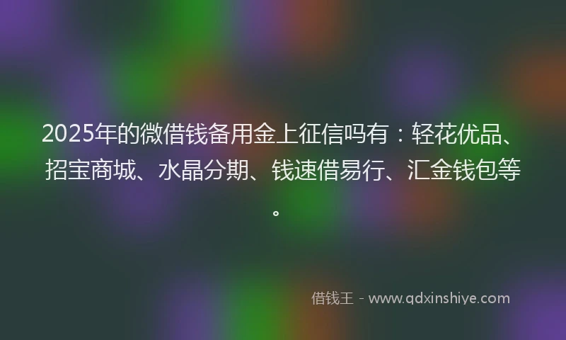 2025年的微借钱备用金上征信吗有：轻花优品、招宝商城、水晶分期、钱速借易行、汇金钱包等。