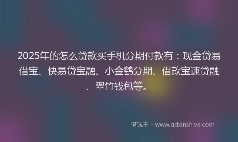 2025年的怎么贷款买手机分期付款有：现金贷易借宝、快易贷宝融、小金鹤分期、借款宝速贷融、翠竹钱包等。