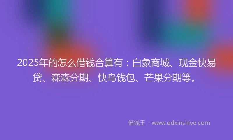 2025年的怎么借钱合算有：白象商城、现金快易贷、森森分期、快鸟钱包、芒果分期等。