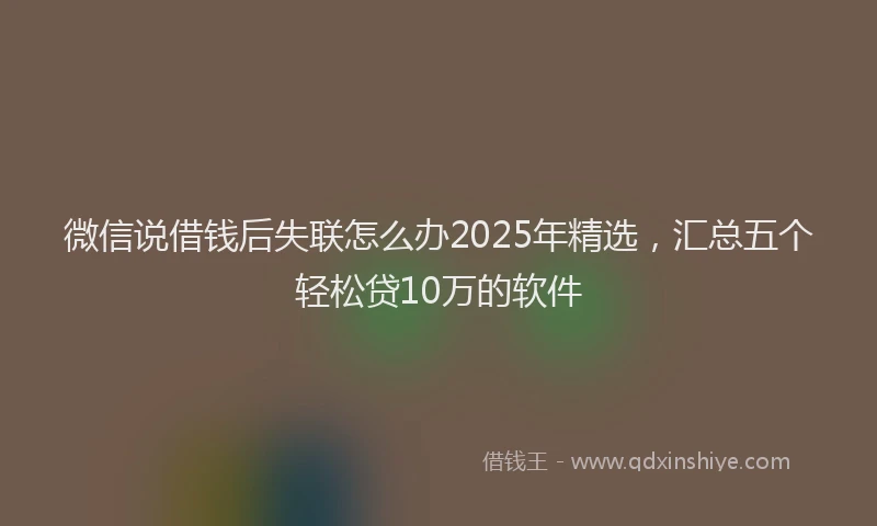 微信说借钱后失联怎么办2025年精选，汇总五个轻松贷10万的软件