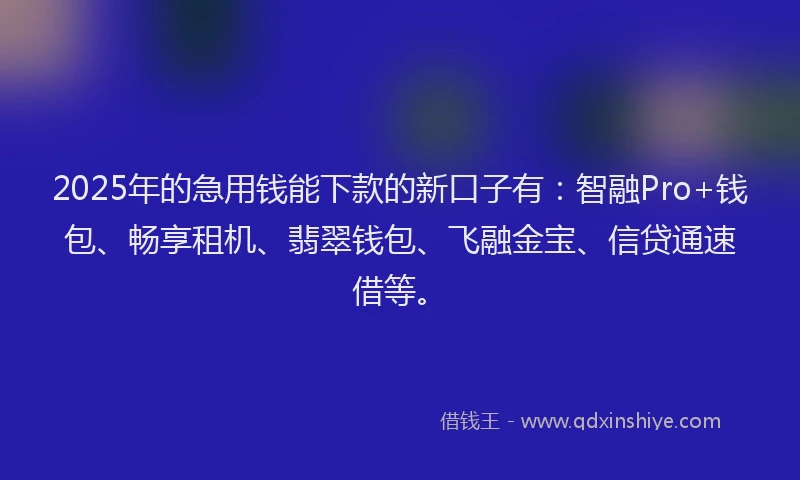 2025年的急用钱能下款的新口子有：智融Pro+钱包、畅享租机、翡翠钱包、飞融金宝、信贷通速借等。