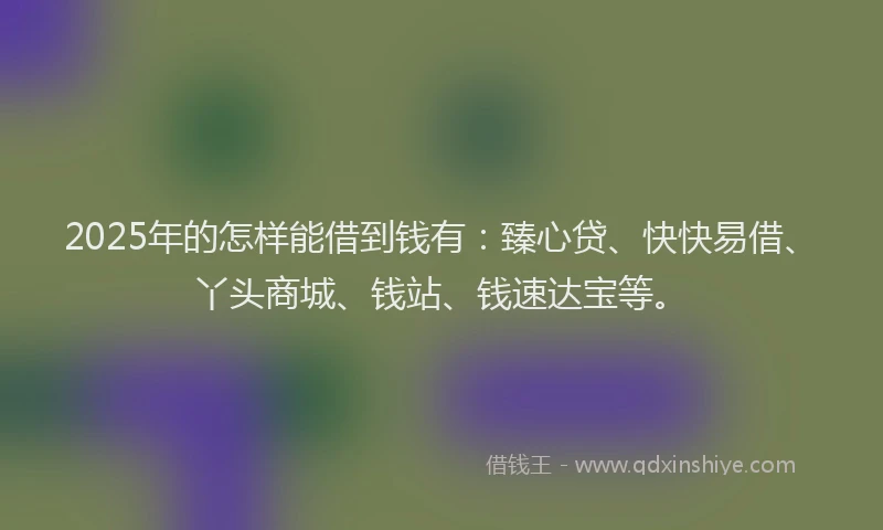 2025年的怎样能借到钱有：臻心贷、快快易借、丫头商城、钱站、钱速达宝等。