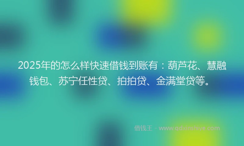 2025年的怎么样快速借钱到账有：葫芦花、慧融钱包、苏宁任性贷、拍拍贷、金满堂贷等。