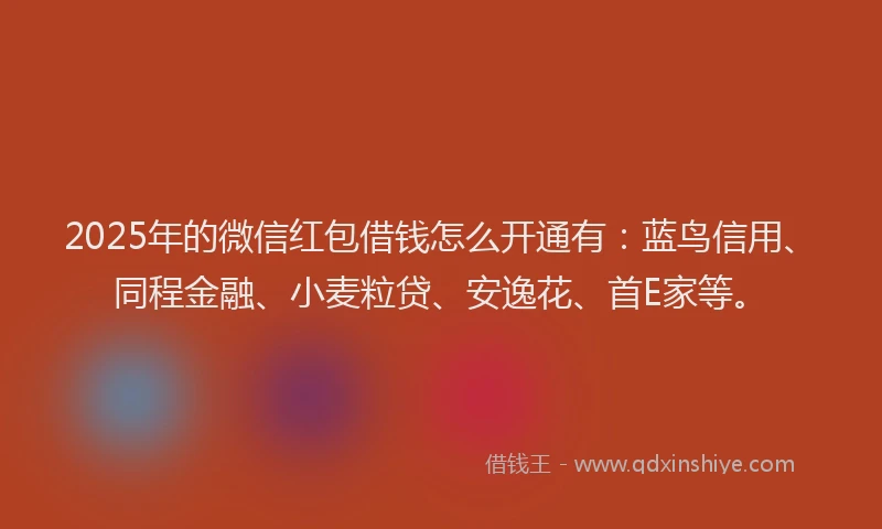 2025年的微信红包借钱怎么开通有：蓝鸟信用、同程金融、小麦粒贷、安逸花、首E家等。