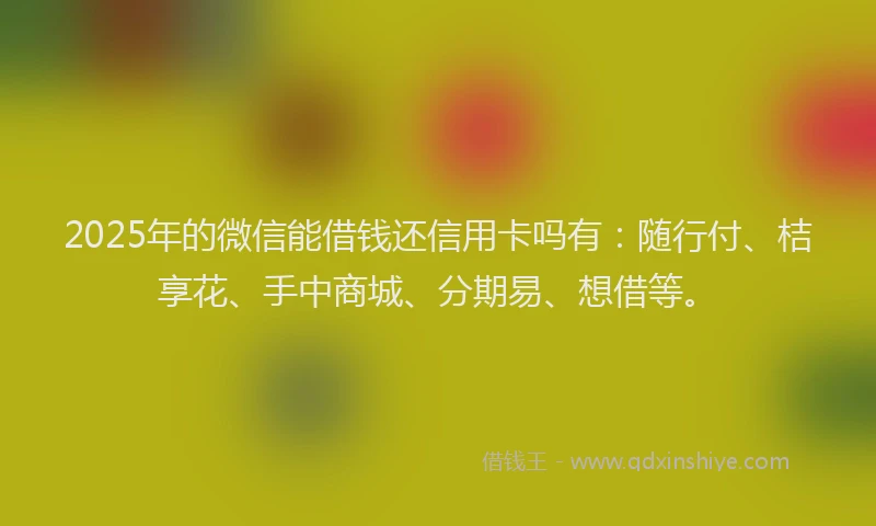 2025年的微信能借钱还信用卡吗有：随行付、桔享花、手中商城、分期易、想借等。
