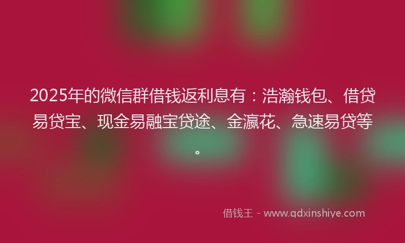2025年的微信群借钱返利息有：浩瀚钱包、借贷易贷宝、现金易融宝贷途、金瀛花、急速易贷等。