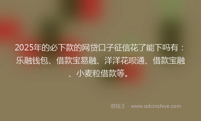 2025年的必下款的网贷口子征信花了能下吗有：乐融钱包、借款宝易融、洋洋花呗通、借款宝融、小麦粒借款等。