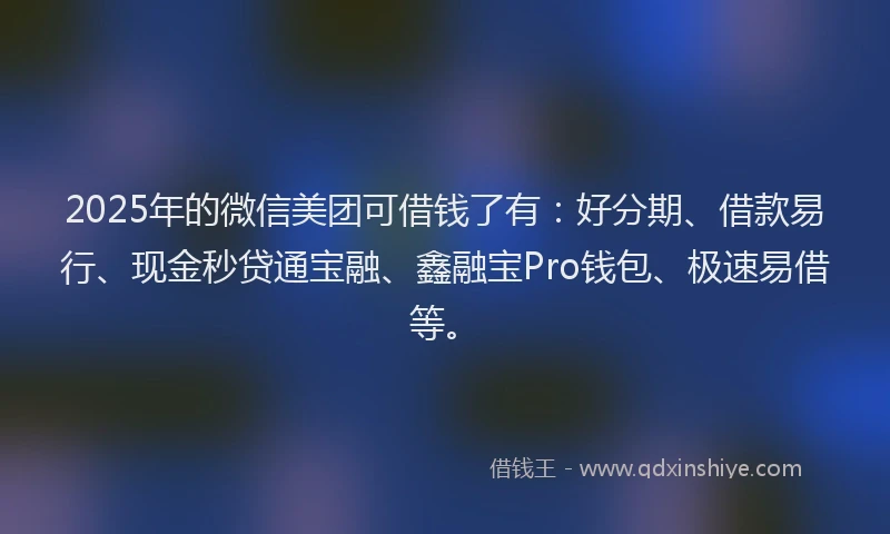 2025年的微信美团可借钱了有：好分期、借款易行、现金秒贷通宝融、鑫融宝Pro钱包、极速易借等。