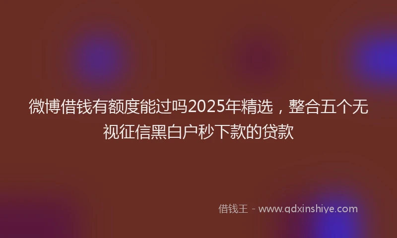 微博借钱有额度能过吗2025年精选，整合五个无视征信黑白户秒下款的贷款