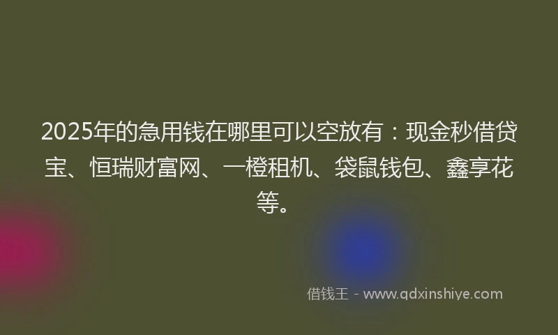 2025年的急用钱在哪里可以空放有:现金秒借贷宝、恒瑞财富网、一橙租机、袋鼠钱包、鑫享花等。