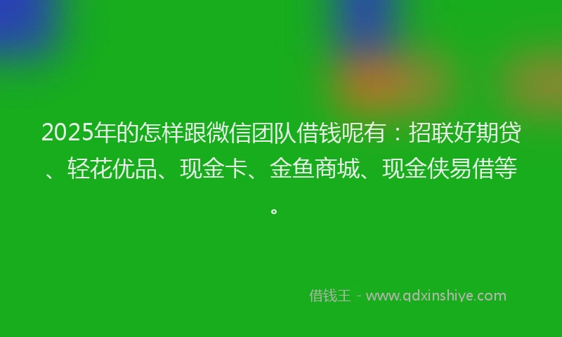 2025年的怎样跟微信团队借钱呢有：招联好期贷、轻花优品、现金卡、金鱼商城、现金侠易借等。