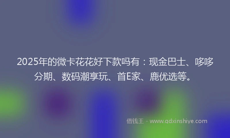 2025年的微卡花花好下款吗有：现金巴士、哆哆分期、数码潮享玩、首E家、鹿优选等。