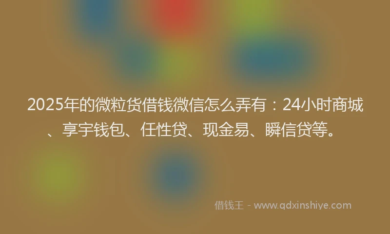 2025年的微粒货借钱微信怎么弄有：24小时商城、享宇钱包、任性贷、现金易、瞬信贷等。