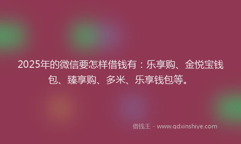 2025年的微信要怎样借钱有：乐享购、金悦宝钱包、臻享购、多米、乐享钱包等。