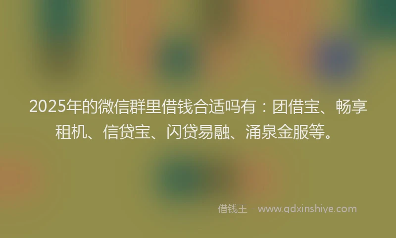 2025年的微信群里借钱合适吗有：团借宝、畅享租机、信贷宝、闪贷易融、涌泉金服等。