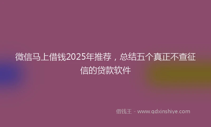 微信马上借钱2025年推荐，总结五个真正不查征信的贷款软件