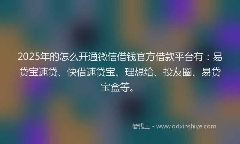 2025年的怎么开通微信借钱官方借款平台有：易贷宝速贷、快借速贷宝、理想给、投友圈、易贷宝盒等。