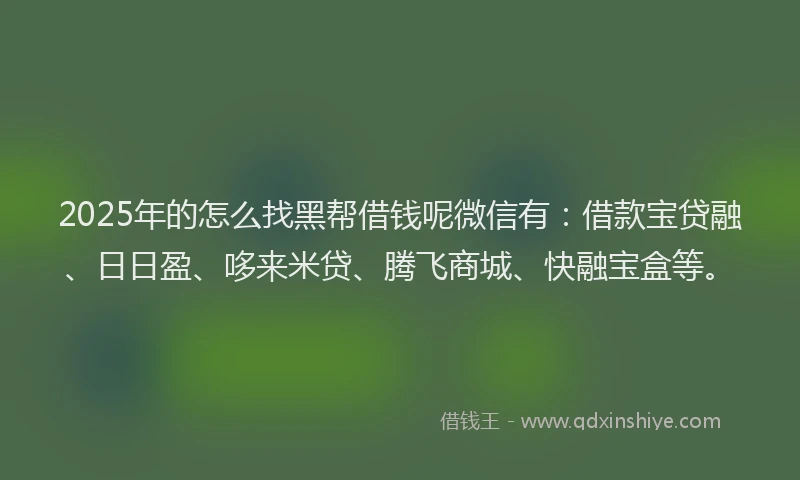 2025年的怎么找黑帮借钱呢微信有：借款宝贷融、日日盈、哆来米贷、腾飞商城、快融宝盒等。