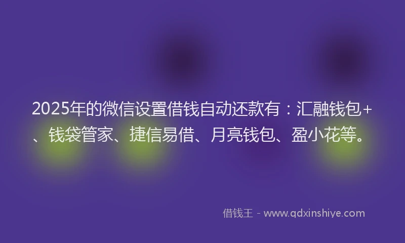 2025年的微信设置借钱自动还款有：汇融钱包+、钱袋管家、捷信易借、月亮钱包、盈小花等。