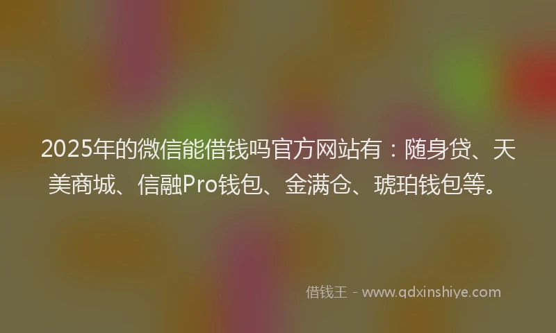 2025年的微信能借钱吗官方网站有：随身贷、天美商城、信融Pro钱包、金满仓、琥珀钱包等。
