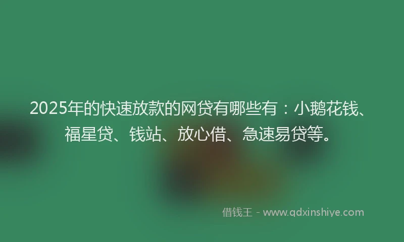 2025年的快速放款的网贷有哪些有：小鹅花钱、福星贷、钱站、放心借、急速易贷等。