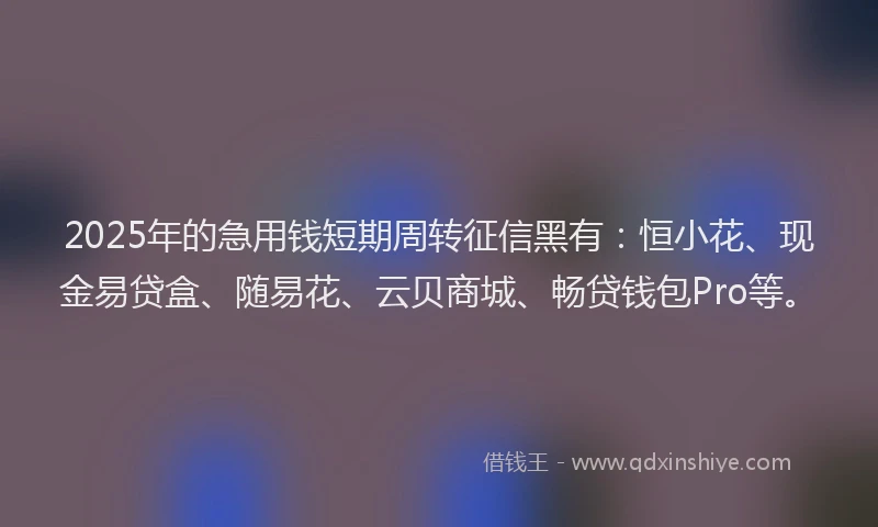 2025年的急用钱短期周转征信黑有：恒小花、现金易贷盒、随易花、云贝商城、畅贷钱包Pro等。