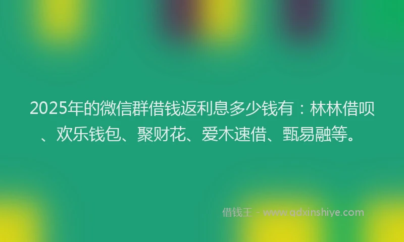 2025年的微信群借钱返利息多少钱有：林林借呗、欢乐钱包、聚财花、爱木速借、甄易融等。
