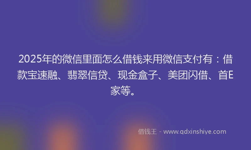 2025年的微信里面怎么借钱来用微信支付有：借款宝速融、翡翠信贷、现金盒子、美团闪借、首E家等。