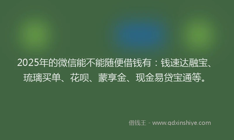 2025年的微信能不能随便借钱有：钱速达融宝、琉璃买单、花呗、蒙享金、现金易贷宝通等。