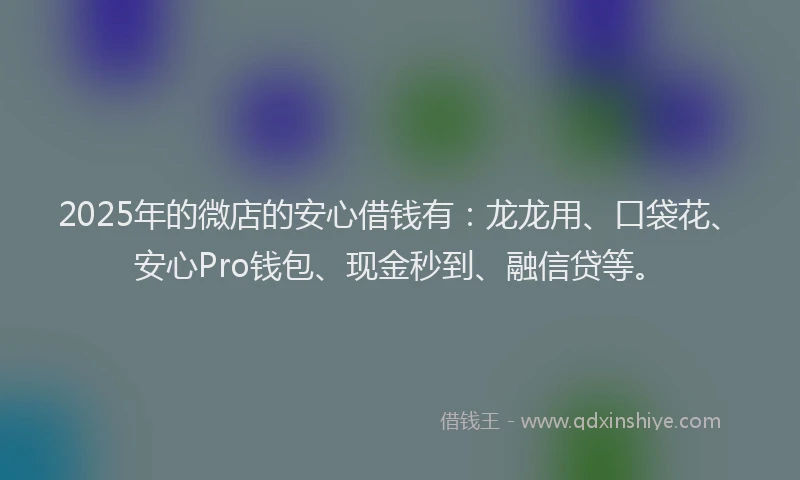 2025年的微店的安心借钱有：龙龙用、口袋花、安心Pro钱包、现金秒到、融信贷等。