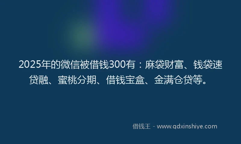 2025年的微信被借钱300有：麻袋财富、钱袋速贷融、蜜桃分期、借钱宝盒、金满仓贷等。