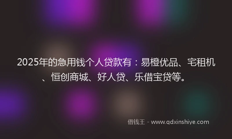 2025年的急用钱个人贷款有：易橙优品、宅租机、恒创商城、好人贷、乐借宝贷等。