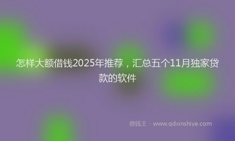 怎样大额借钱2025年推荐，汇总五个11月独家贷款的软件