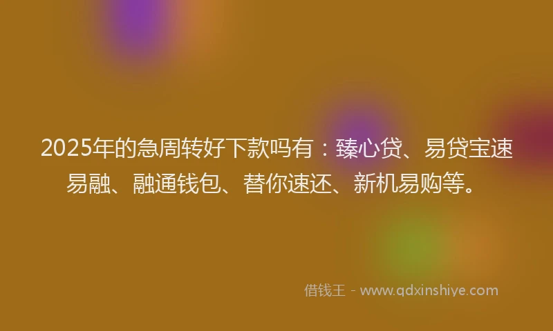 2025年的急周转好下款吗有：臻心贷、易贷宝速易融、融通钱包、替你速还、新机易购等。
