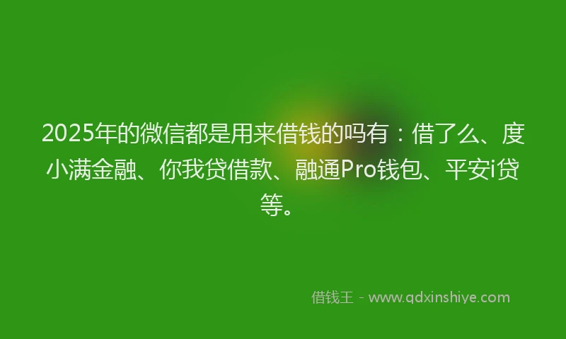 2025年的微信都是用来借钱的吗有：借了么、度小满金融、你我贷借款、融通Pro钱包、平安i贷等。