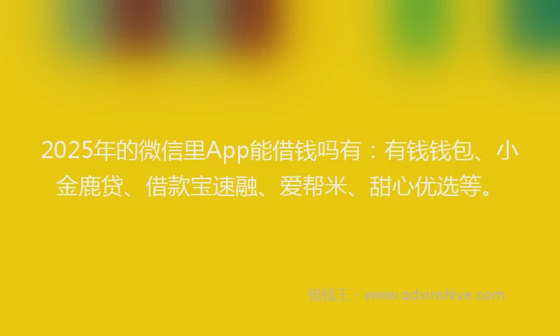 2025年的微信里App能借钱吗有：有钱钱包、小金鹿贷、借款宝速融、爱帮米、甜心优选等。